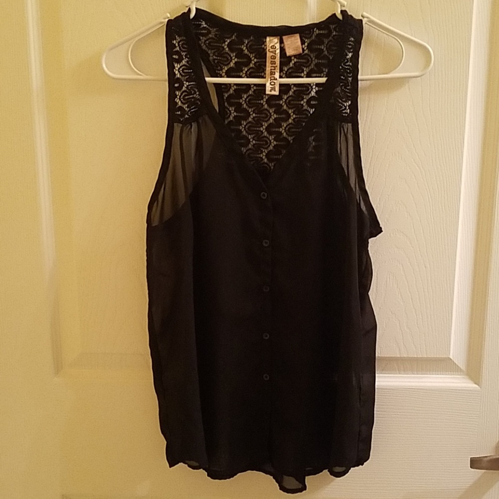 Black sheer lace back tan top size M